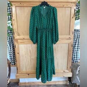 Max studio London green long sleeve modest boho cottagecore prairie maxi dress